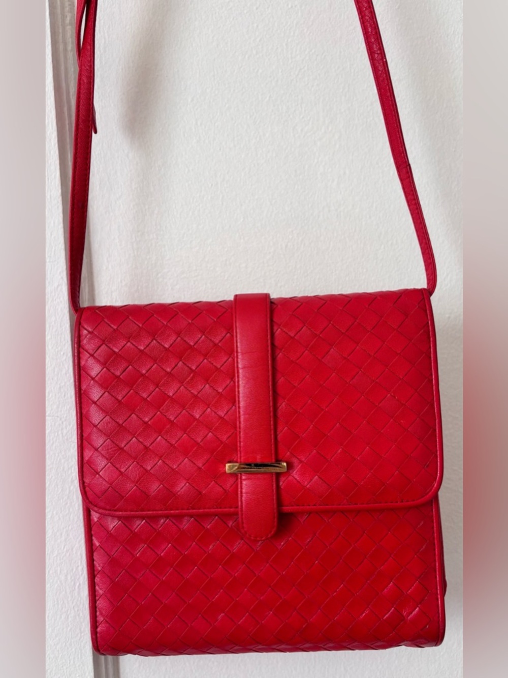 Saks Fifth Avenue Vintage Red Woven Leather Crossbody Bag
